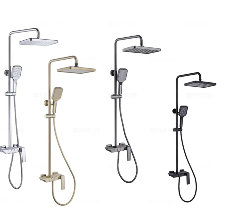 Gold Black Piano Key Button Shower System, 3 Functions Rain Shower Set
