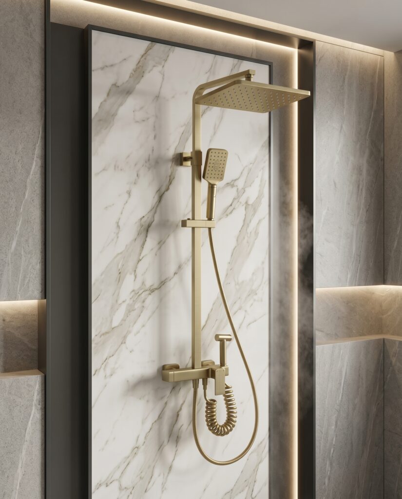 Thermostatic Solid Brass Double Handle Booster Shower System