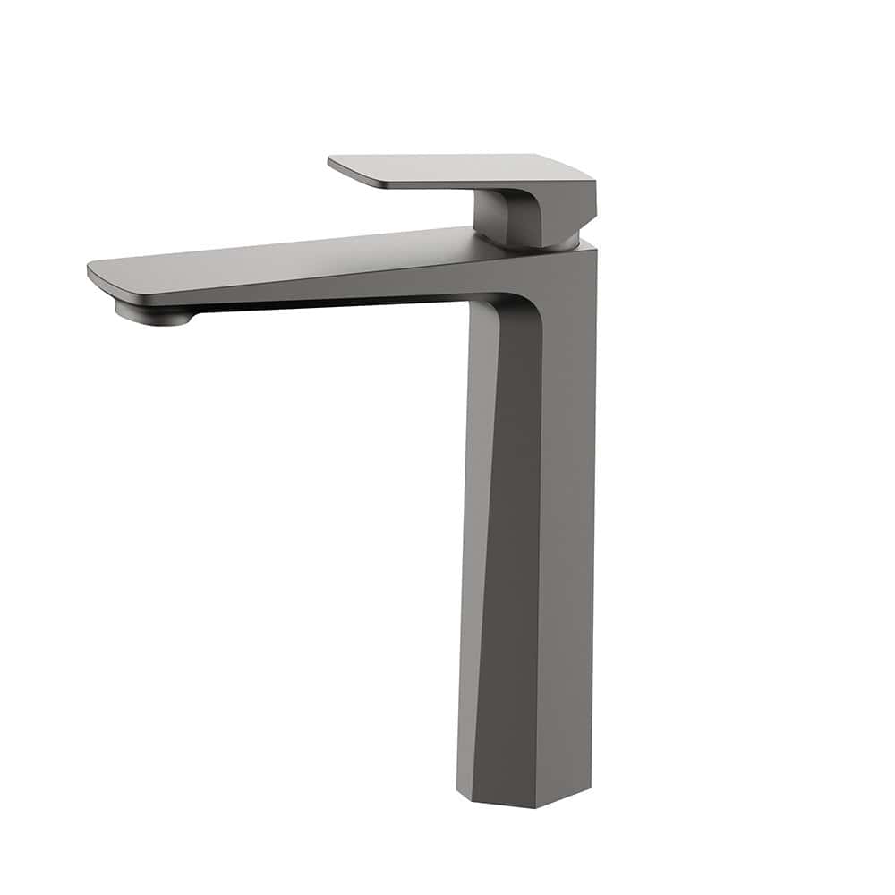 Modern hexagonal faceted tall bathroom faucet in matte gunmetal grey | TBBF007B