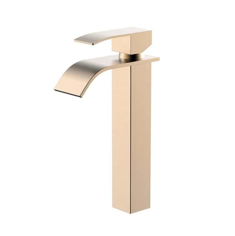 Luxury champagne gold waterfall tall vessel faucet with square architectural body  | TBF006G