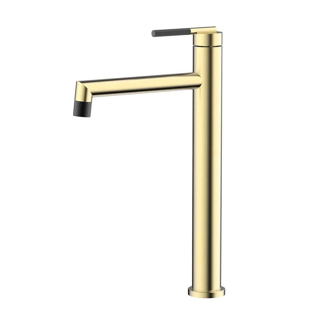 Premium gold and black dual-tone tall vessel faucet with knurled accent tip | TBF009G