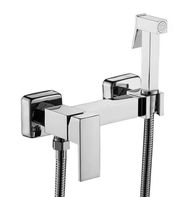 Modern Wall Mount Horizontal Bidet, Brass Handheld Design