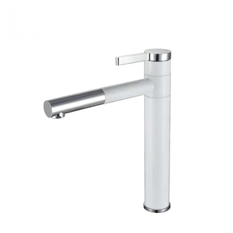 Two-tone cylindrical tall faucet with sleek chrome flat handle for vessel sink | TBF001G