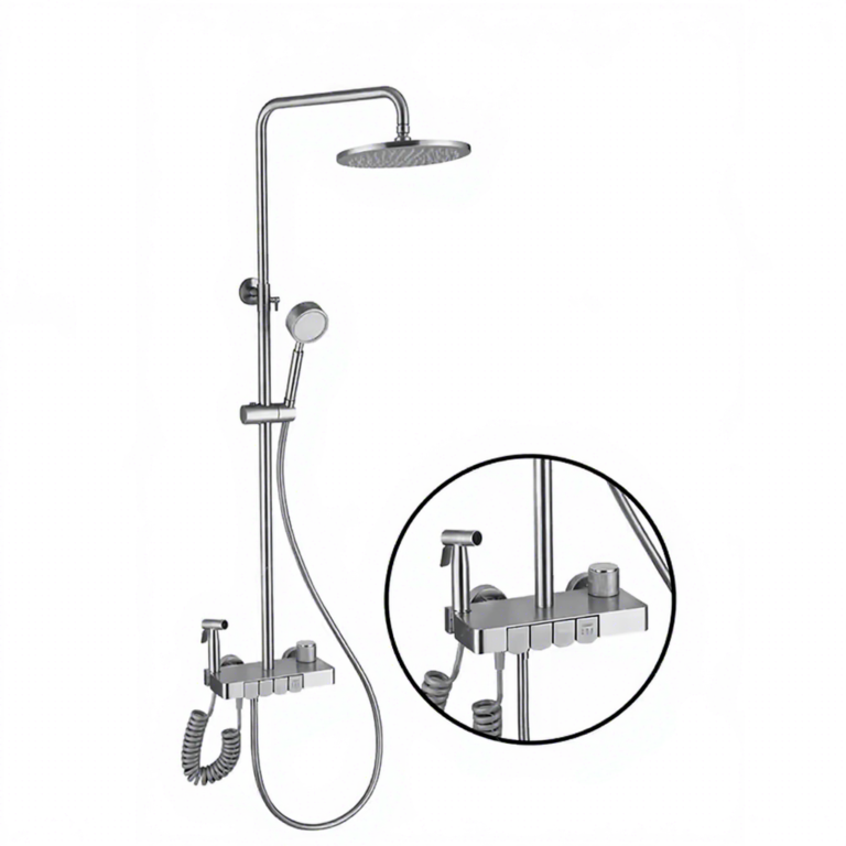 Polished Brass Silver Shower Set, Single Handle Chrome Finish