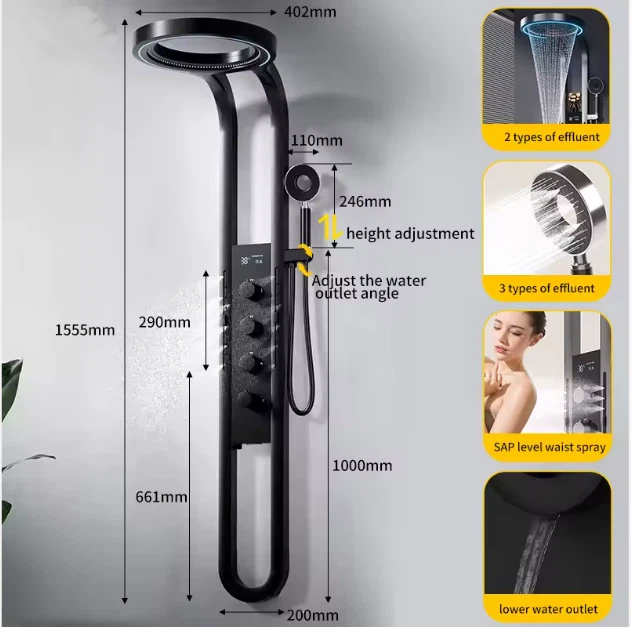 Luxury Brass SPA Shower Set Bathroom Faucet Panel Smart Thermostatic Shower Mixer Set