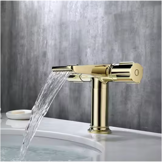 Modern Bathroom Sink Faucet Dual Handle Vanity Mixers with Waterfall Design