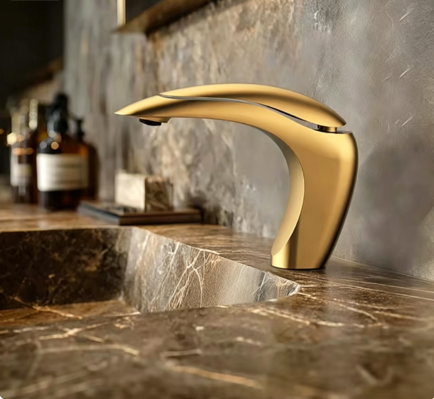 Contemporary Style Bathroom Faucet Mixer Brush Gold Luxury Tap for Basin