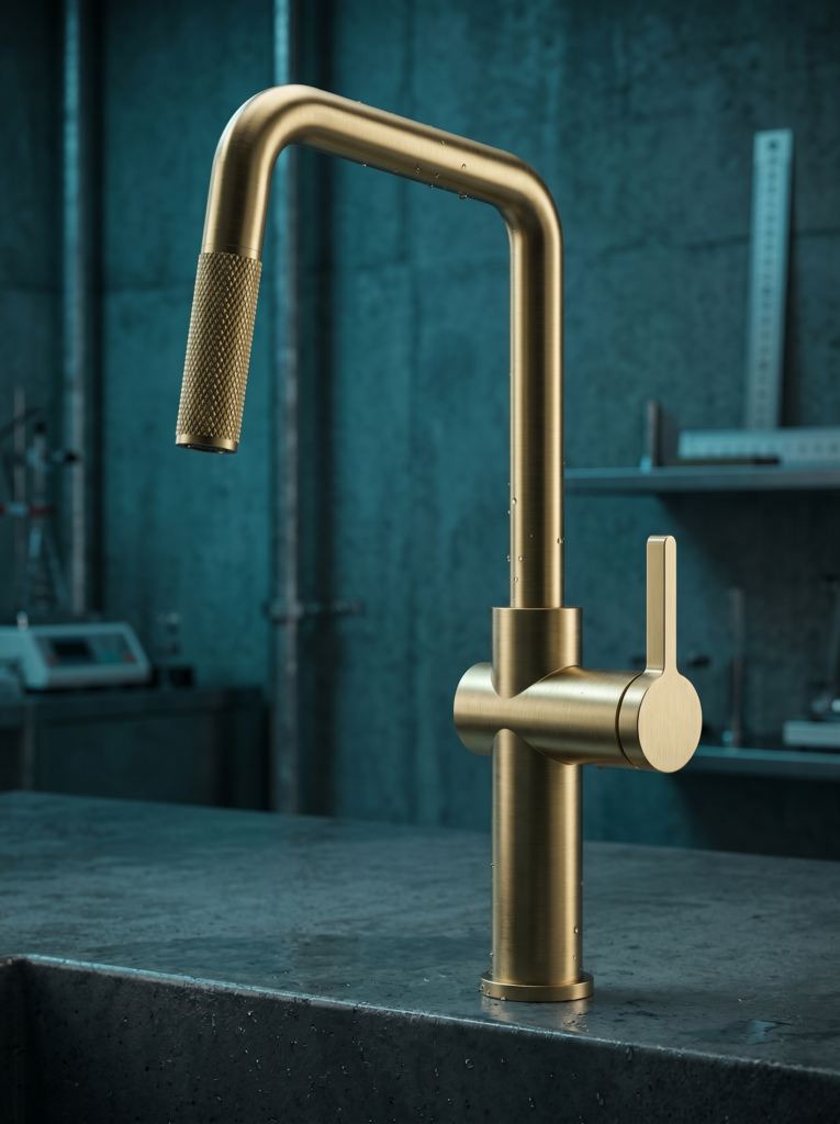 Stainless Steel U Shaped Kitchen Faucet With Knurling Sprayer