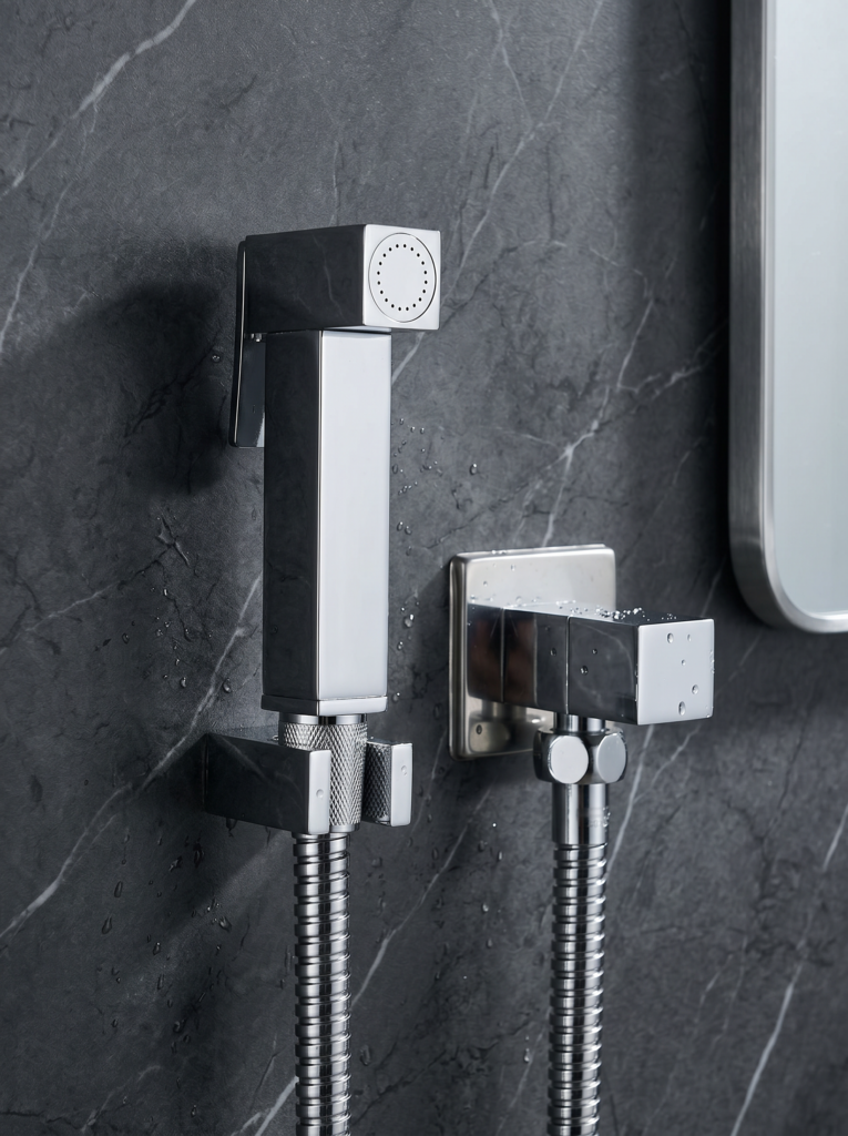 Brass Wall Mount Bidet Mixer Set, Shattaf Sprayer with Hose