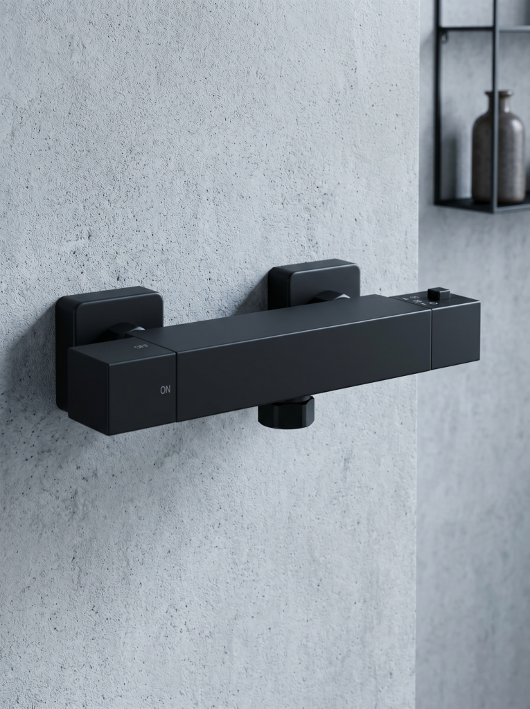 Black Square Brass Exposed Thermostatic Shower Mixer