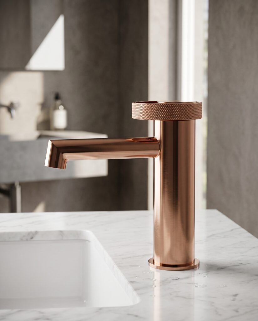 Polished Rose Gold Deck-Mounted Brass Ceramic Valve Metered Touchless Sensor Faucet
