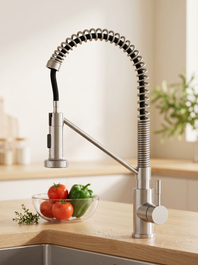 Spring Coil Neck Pull Down Sprayer Kitchen Sink Faucet