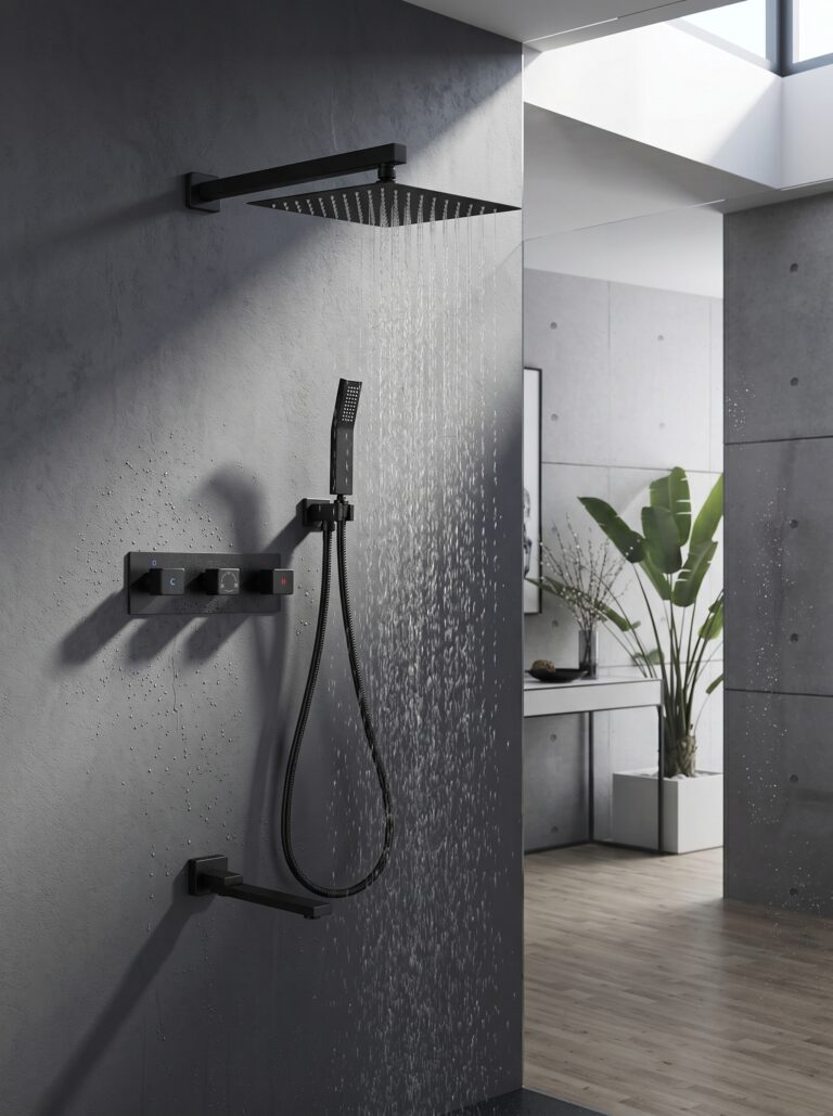 Modern Matte Black Concealed 3-Way Shower Mixer