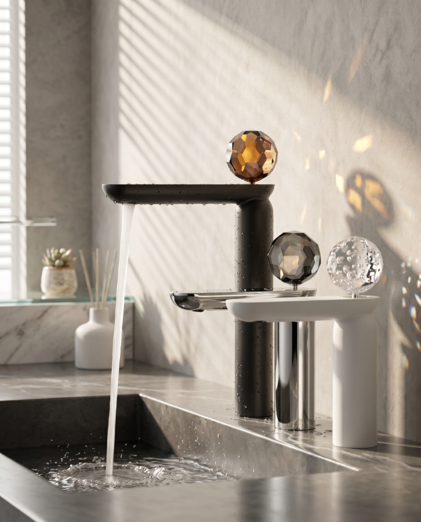 Crystal Handle Brass Bathroom Mixer with Ceramic Valve Core Basin Faucet