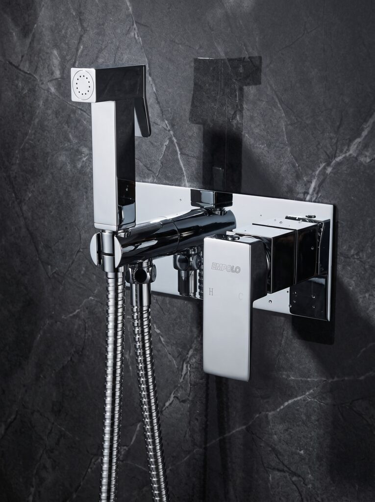 Empolo Bidet Mixer Set, Brass Wall Mount Shattaf Faucet
