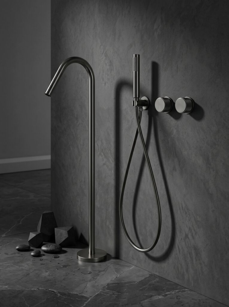 Brass Wall Mount Bath Shower Mixer, Floor Stand Tub Faucet