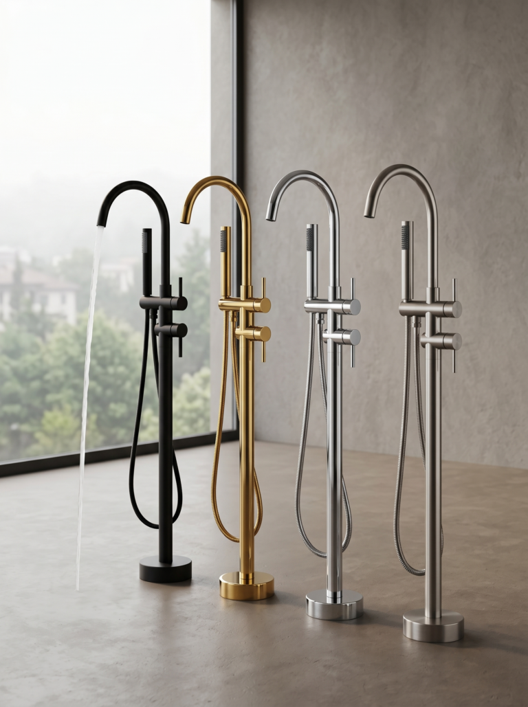 Freestanding Double Handle Bathtub Faucet with Hand Shower