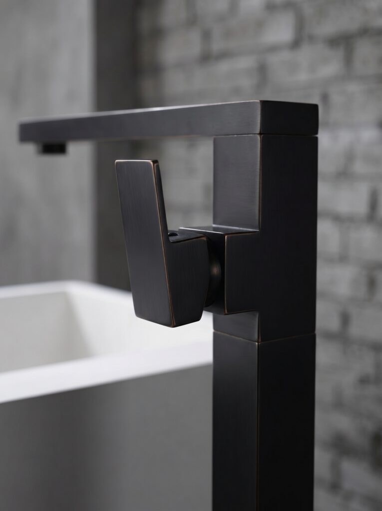 Square Matt Black Thermostatic Bathtub Faucet, Floor Mount Single Handle