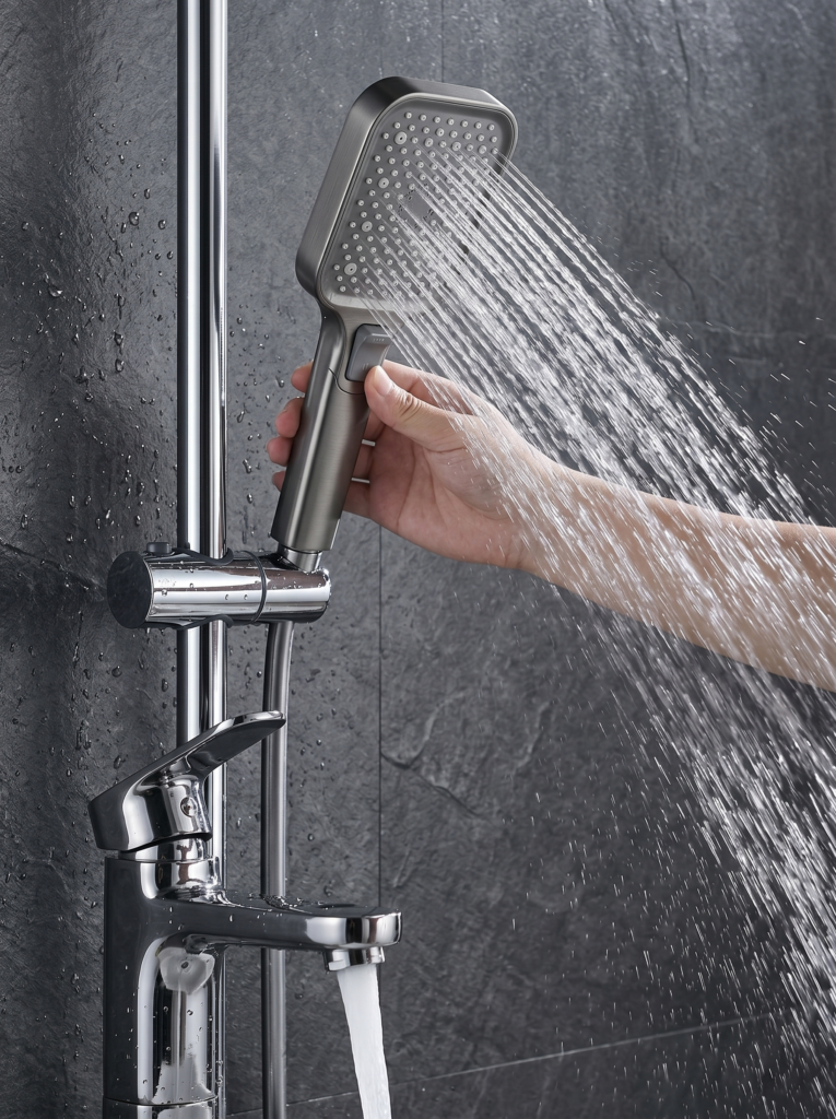 Gold Black Piano Key Button Shower System, 3 Functions Rain Shower Set