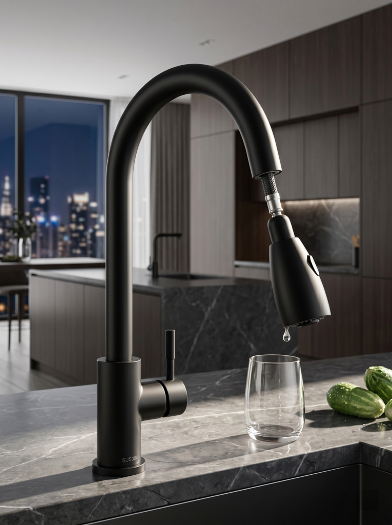 Modern Black Brass Kitchen Faucet