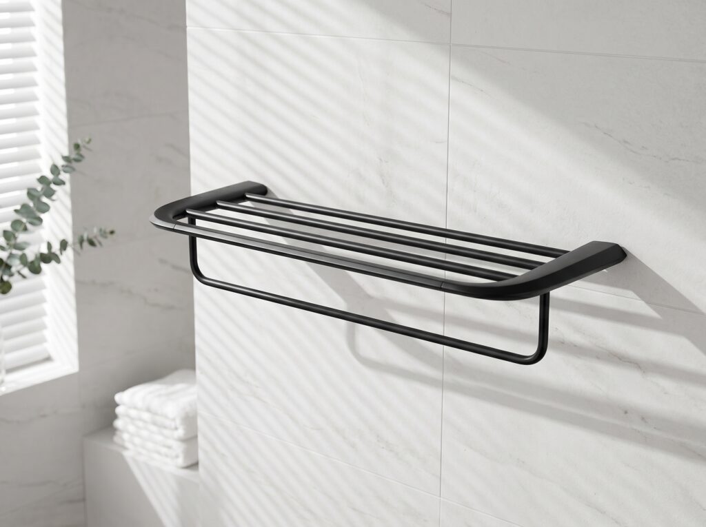 Zinc Alloy Farmhouse Bathroom Shelf With Towel Bar