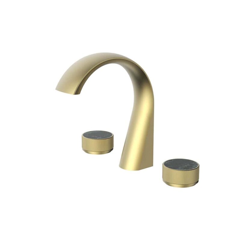 Luxury brushed gold 3-hole widespread bathroom faucet with modern square-bend spout  | WF002G