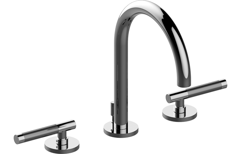 Contemporary luxury polished chrome 3-hole faucet with knurled T-bar handles | WF006G