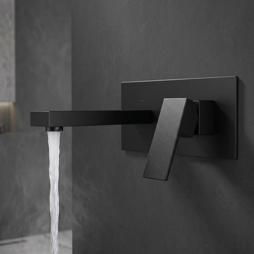 Matte black square plate wall mounted faucet | WF006B